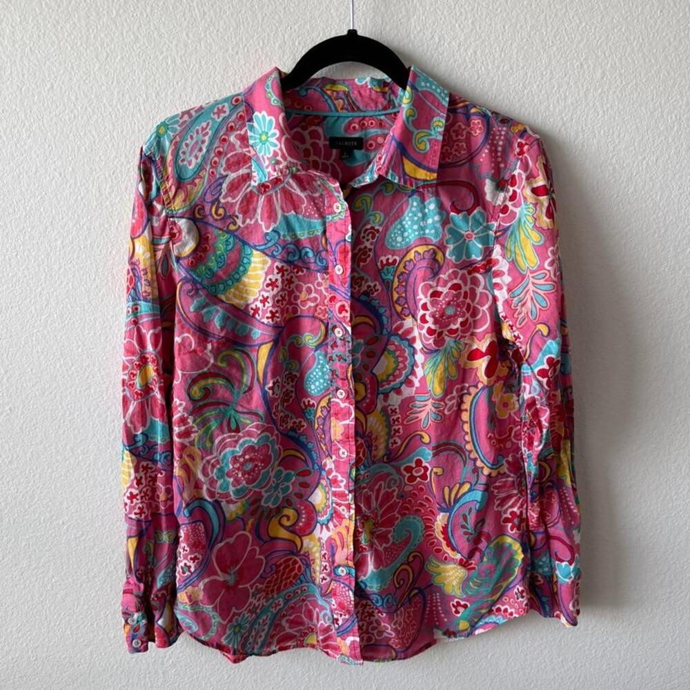 Vintage colorful pink paisley button up